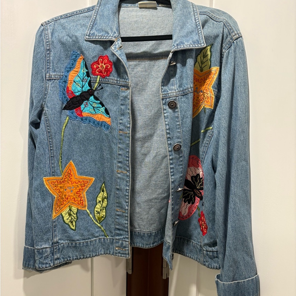 Blue Jean Jacket with Colorful Embroidery